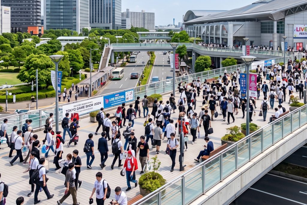 幕張新都心のペデストリアンデッキを埋め尽くす膨大な人波の空撮写真